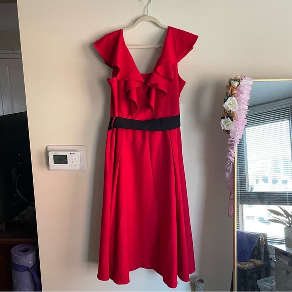 NWOT City Chic Retro Flutter Sleeve Belted Fit and Flare Dress - Picture 5 of 6